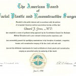 American Board of Facial Plastic and Reconstructive Surgery diploma